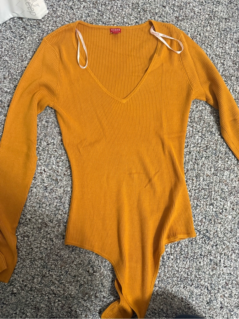 GUESS Mustard Ribbed V-Neck Long Sleeve Bodysuit
